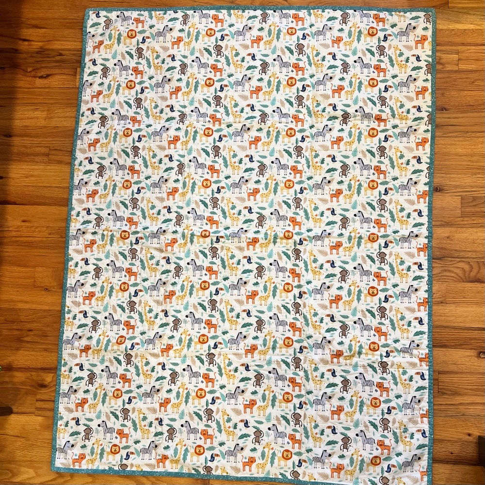 NEW Handmade Colorful Elephant Baby Crib Quilt 50x38 - Picture 2 of 6
